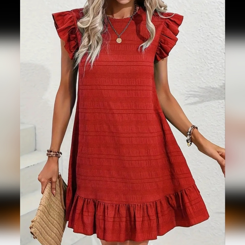 Red Cap Sleeve Dress Mini Midi Sleeveless Summer Flowy Large Cute Preppy NEW
